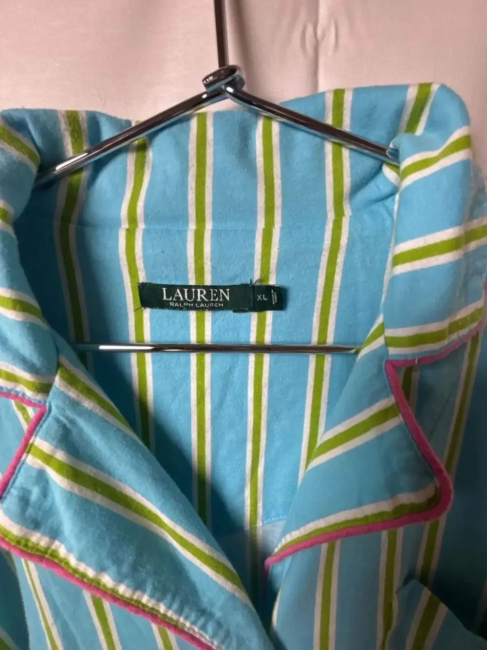 Lauren Ralph Lauren Women's Short Sleeve Button-Down Pajama Set in Blue and Gree